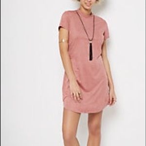 Pink Mock Neck Faux Suede Dress & Necklace